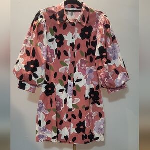 Reserved Floral Midi Dress - Pink, Black, White